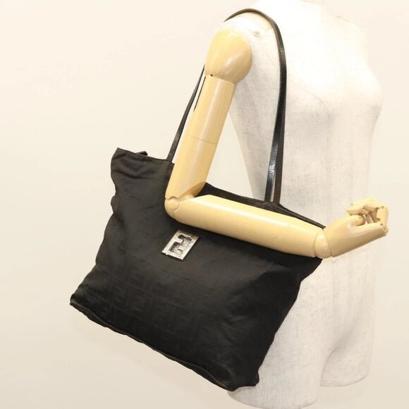 FENDI Zucca Canvas Tote Bag Nylon Black Silver Auth - Picture 1 of 14